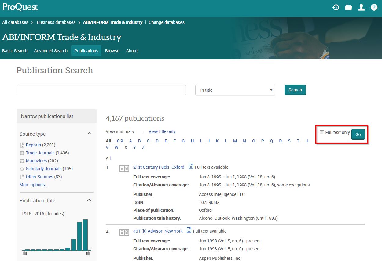 Why is the option to limit a search to full text only on some database ...