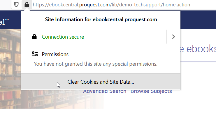 Deleting Ebook Central Cookies and Cache From Browsers