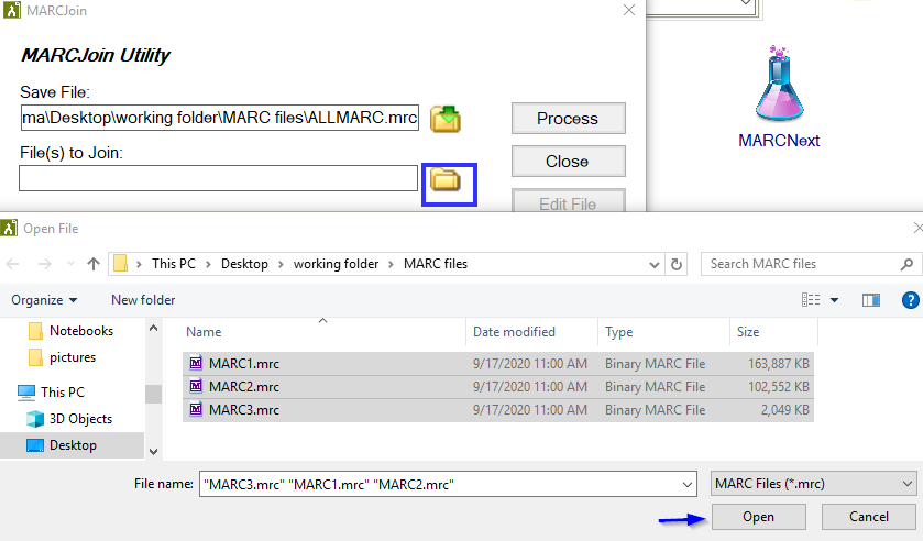How do I combine multiple MARC files into one file?