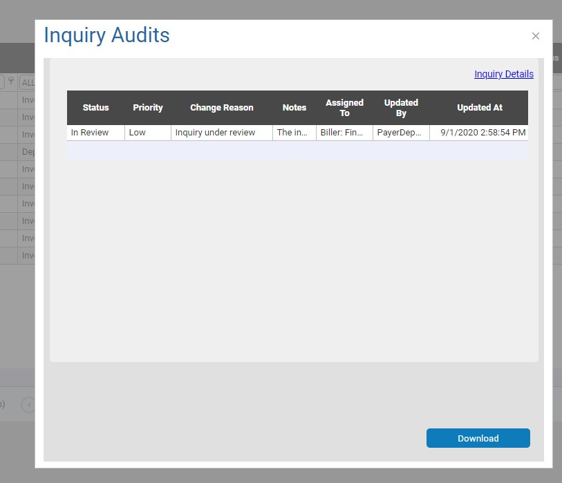 How do I log an inquiry for an invoice?