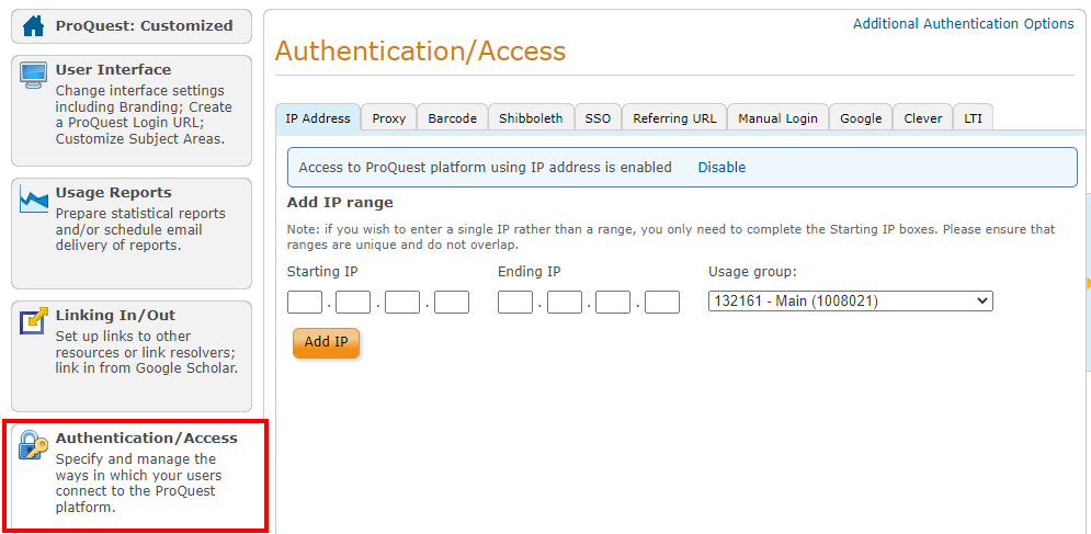 ProQuest Administrator Module Overview - Authentication/Access