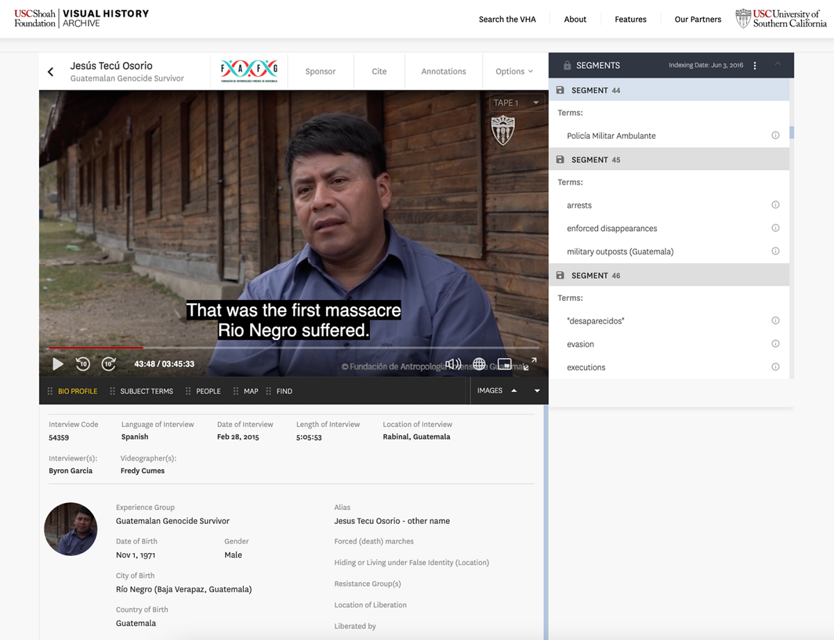 Visual History Archive (VHA) Interface Redesign