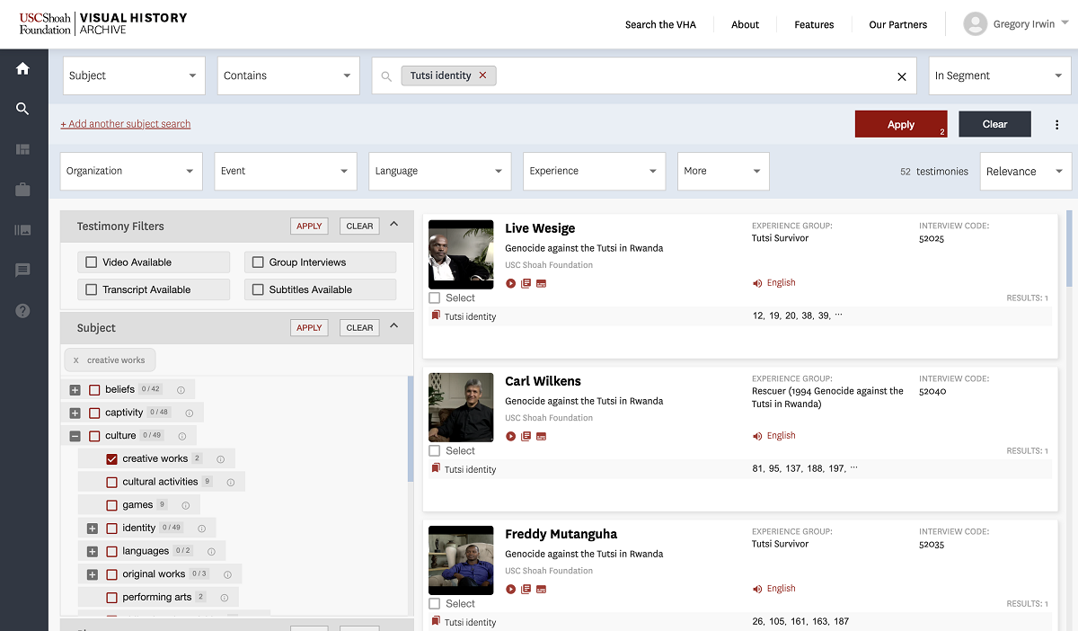 Visual History Archive (VHA) Interface Redesign