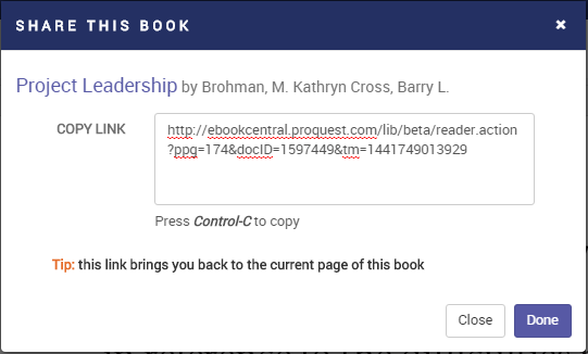 Ebook Central: Get a link (URL) to a book, or to a particular page in a ...
