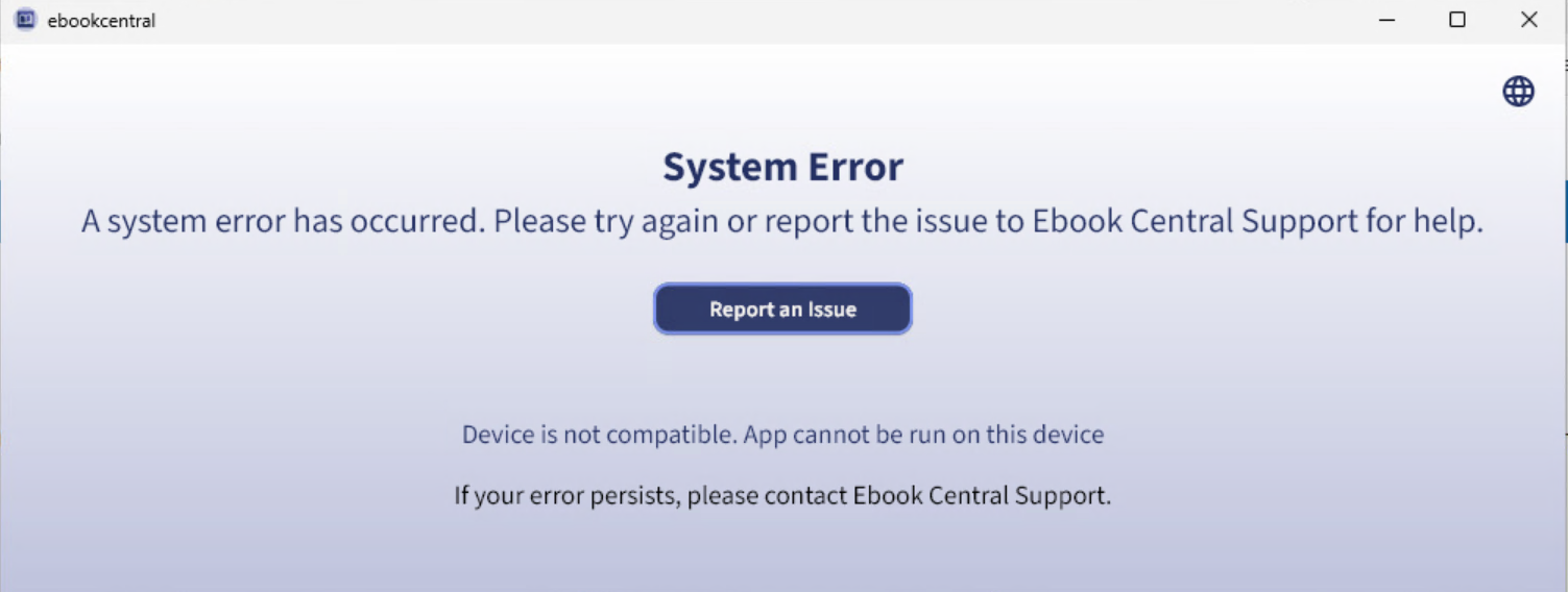 How do I generate an error report for the Ebook Central app?