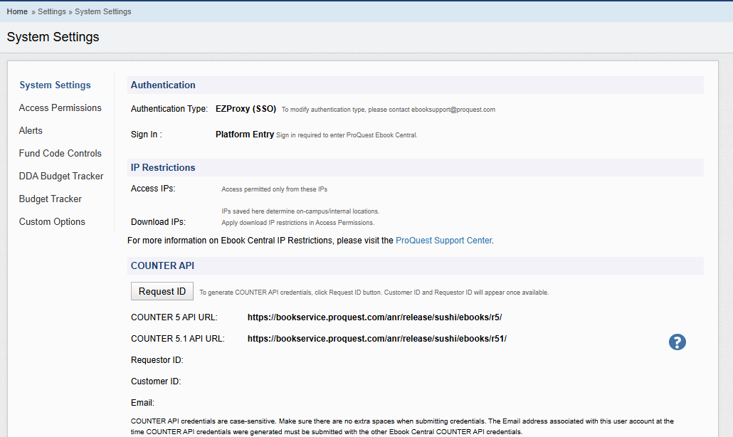 Ebook Central Admin: COUNTER API support on Ebook Central