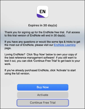 EndNote: Trial Installation